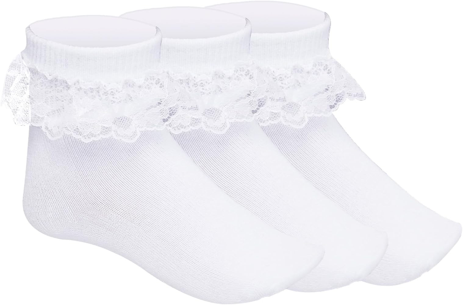 3 Pairs Girls Ruffle Socks White Ruffled Lace Socks for Girls Toddler Frilly Dress Socks | Amazon (US)