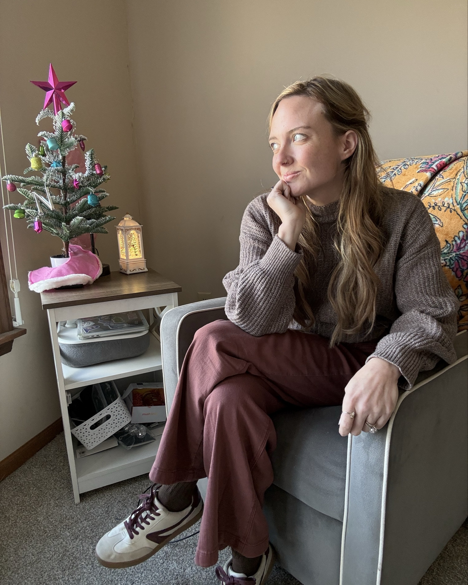 Cozy neutral outfit for fall and winter featuring my Old Navy sweater, American Eagle wide leg pants, and Dolce Vita sneakers. This easy everyday look is comfy, laid back, and perfect for holiday errands or a casual winter day. Wearing size 0 pants and size Large top, but I tied and tucked the ends for a more fitted look. 

#LTKmomlife #LTKSeasonal #LTKootd
