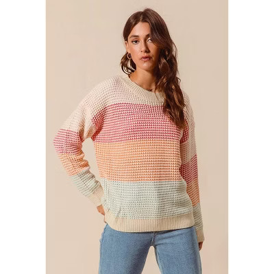 SO ME Multi Color Block Long Sleeve Sweater Multicolor M | Target