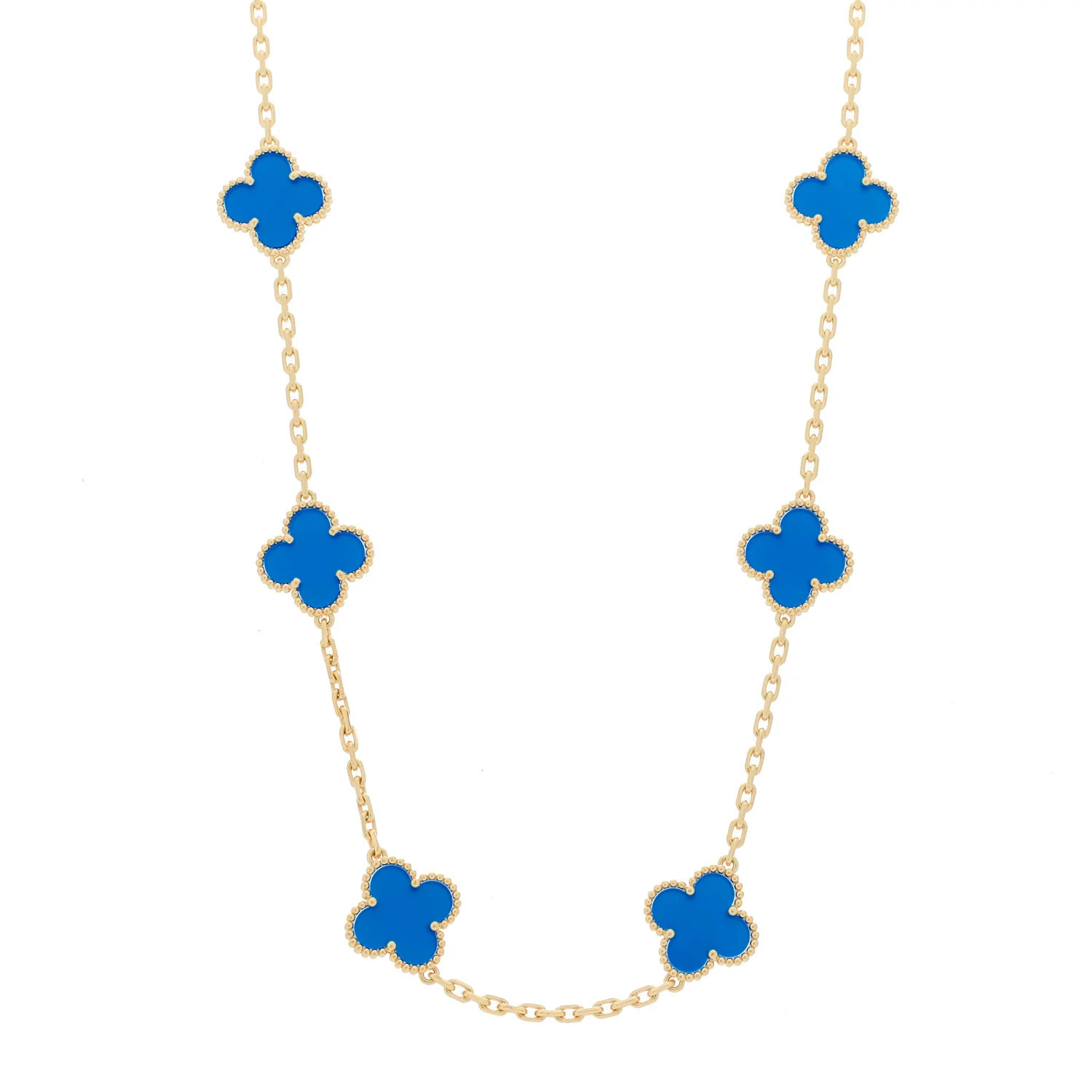 Van Cleef & Arpels 18K Yellow Gold Blue Agate 10 Motifs Vintage Alhambra Necklace | FASHIONPHILE (US)