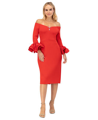 Eliza J Women's Ruffled-Cuff Off-The-Shoulder Cocktail Dress - Macy's | Macy's