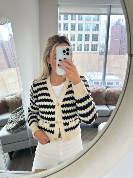 Amazon prime cardigan sweater- linked other sweaters at a range of price points 

nautical, white denim, business casual, agolde jeans, revolve top, white tee, black belt, large hoop earrings 

#LTKtravel #LTKworkwear #LTKstyletip