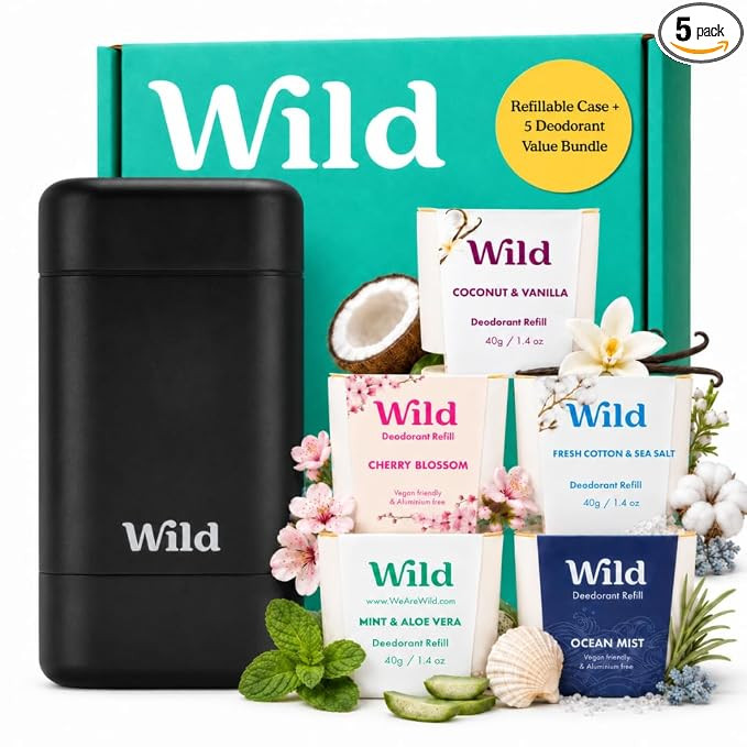 Wild Aluminum Free Natural Deodorant Ultimate Starter Kit - Black Case - Natural Ingredients & 24... | Amazon (US)