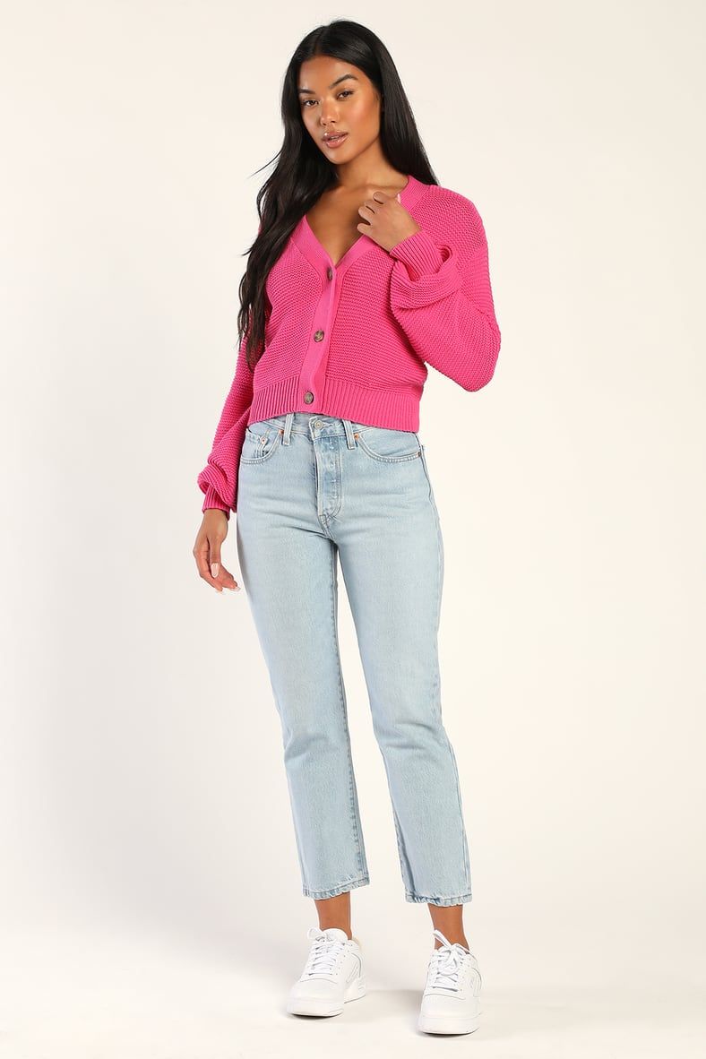 That Cozy Feeling Hot Pink Knit Button-Up Cropped Cardigan | Lulus (US)