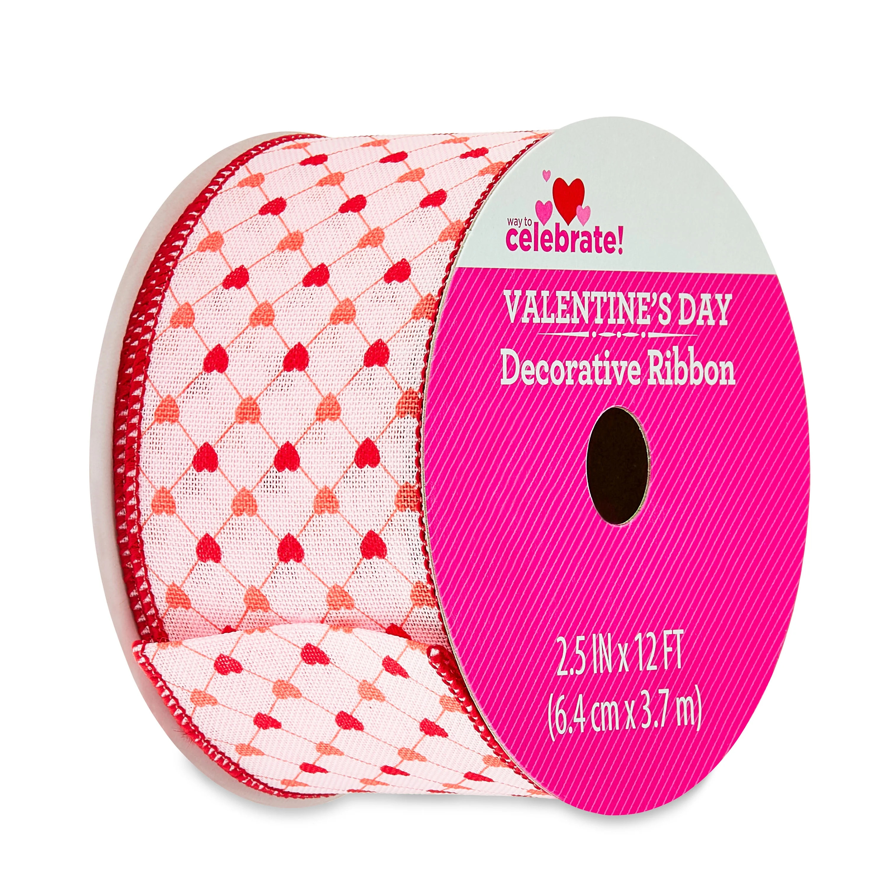 Valentine's Day Mini Red Hearts Ribbon, 2.5" x 12', by Way To Celebrate | Walmart (US)