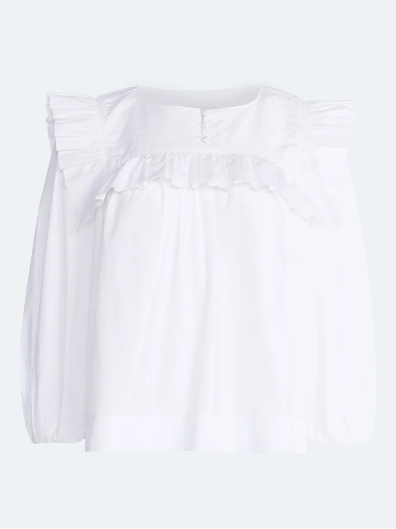 Free Assembly Women's and Women's Plus Ruffle Yoke Cotton Top with Puff Sleeves, Sizes XS-4X | Walmart (US)