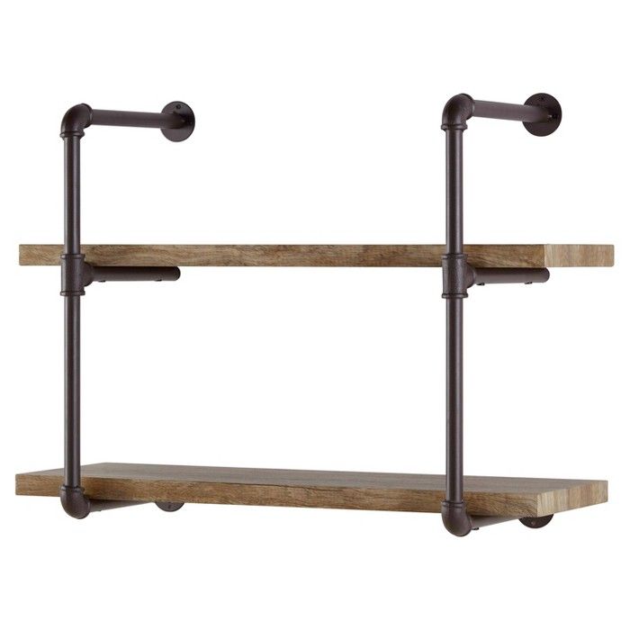 31.5" x 24" Two Tier Industrial Pipe Wall Shelf Brown - Danya B. | Target