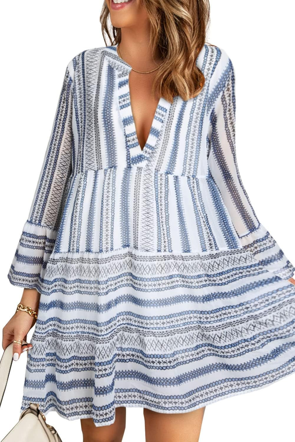 Dokotoo Women's Fashion Dresses V Neck Leopard Floral Print Mini Dress Swing Babydoll Dress Summe... | Amazon (US)