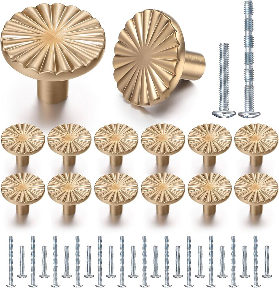 12 Pack Champagne Bronze Cabinet Knobs, Vintage Drawer Knobs Dresser Pulls Zinc Alloy Flat Kitche... | Amazon (US)