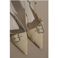 Hadley Buckle Sling Back Heels - Ivory | MESHKI US
