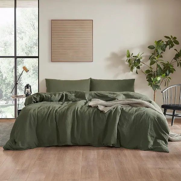 Dark Sky Reserve - Bamboo Linen Oversized Duvet Cover - Portugal Made - Hero Green | Bed Bath & Beyond
