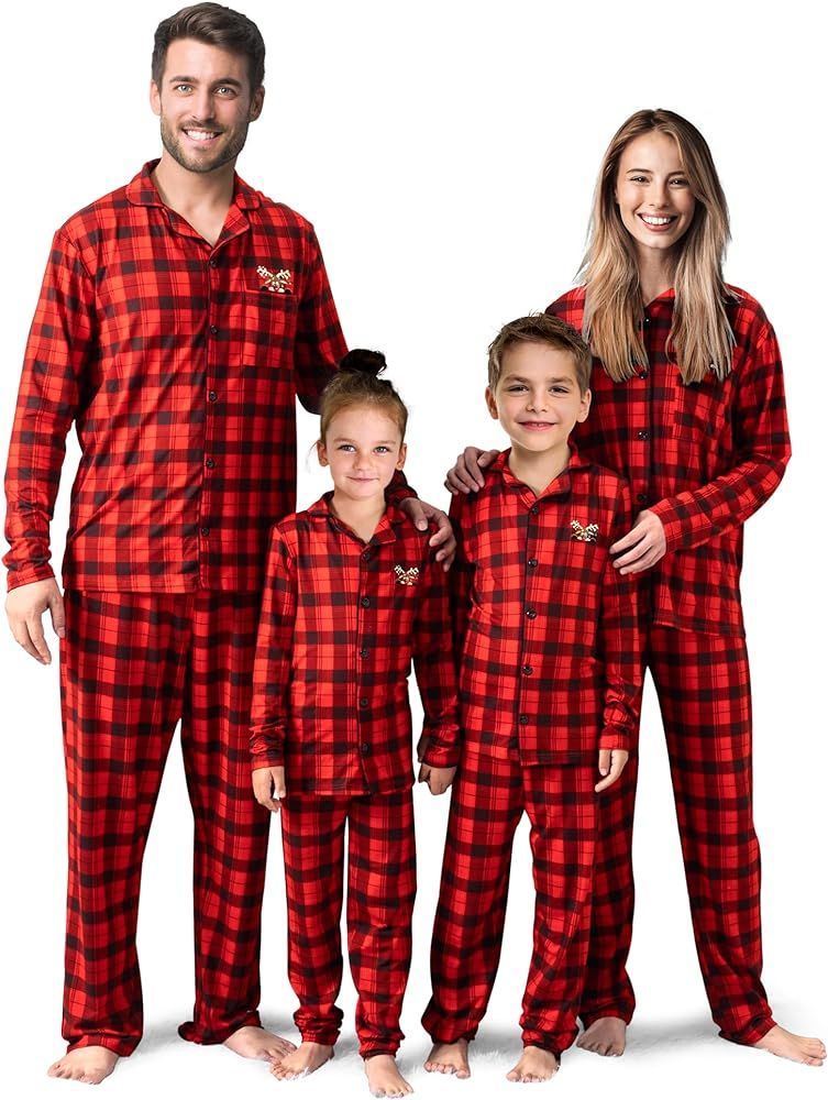Rnxrbb Buttons Down Family Christmas Pajamas Matching Sets Holiday Xmas Christmas Pjs Jammies Red... | Amazon (US)