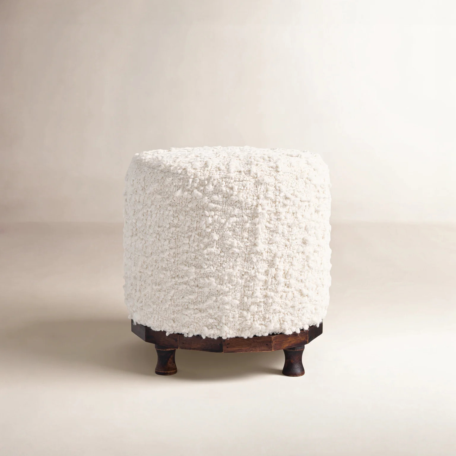 Bouclé Upholstered Cotton Woven Stool With Dark Wood Tapered Legs | Wayfair North America