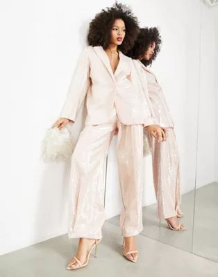 ASOS EDITION sequin blazer and pleat front pants in blush | ASOS (Global)