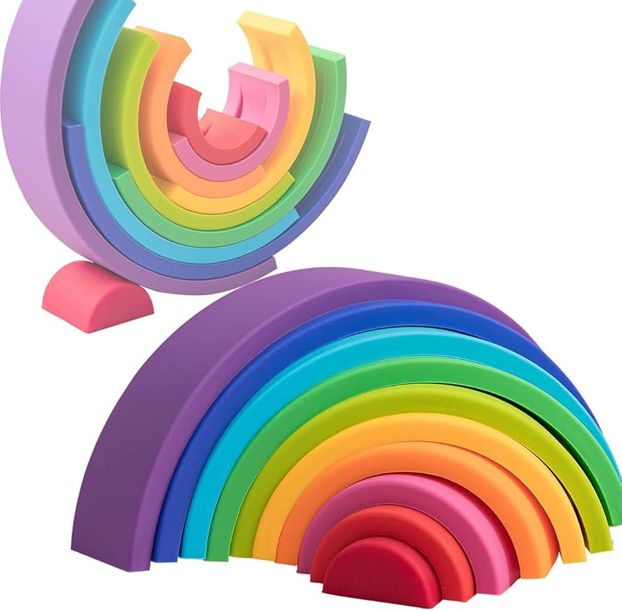 Rainbow Stacking Toy 10 Layer Arch Shape Silicone Nesting Puzzle Blocks Baby Stacking Toy Montess... | Amazon (US)
