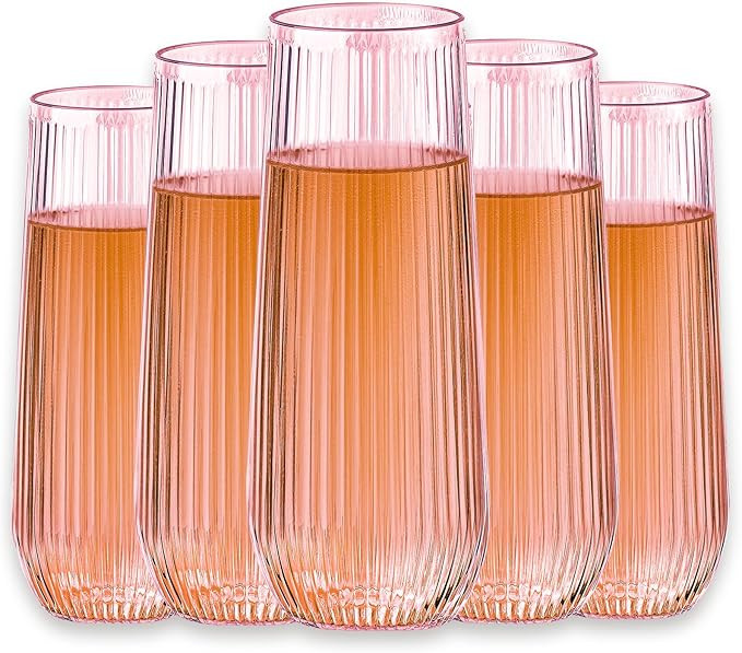 48 Pack Plastic Ribbed Champagne Flutes, 9 Oz Stemless Disposable Pink Clear Plastic Toasting Gla... | Amazon (US)