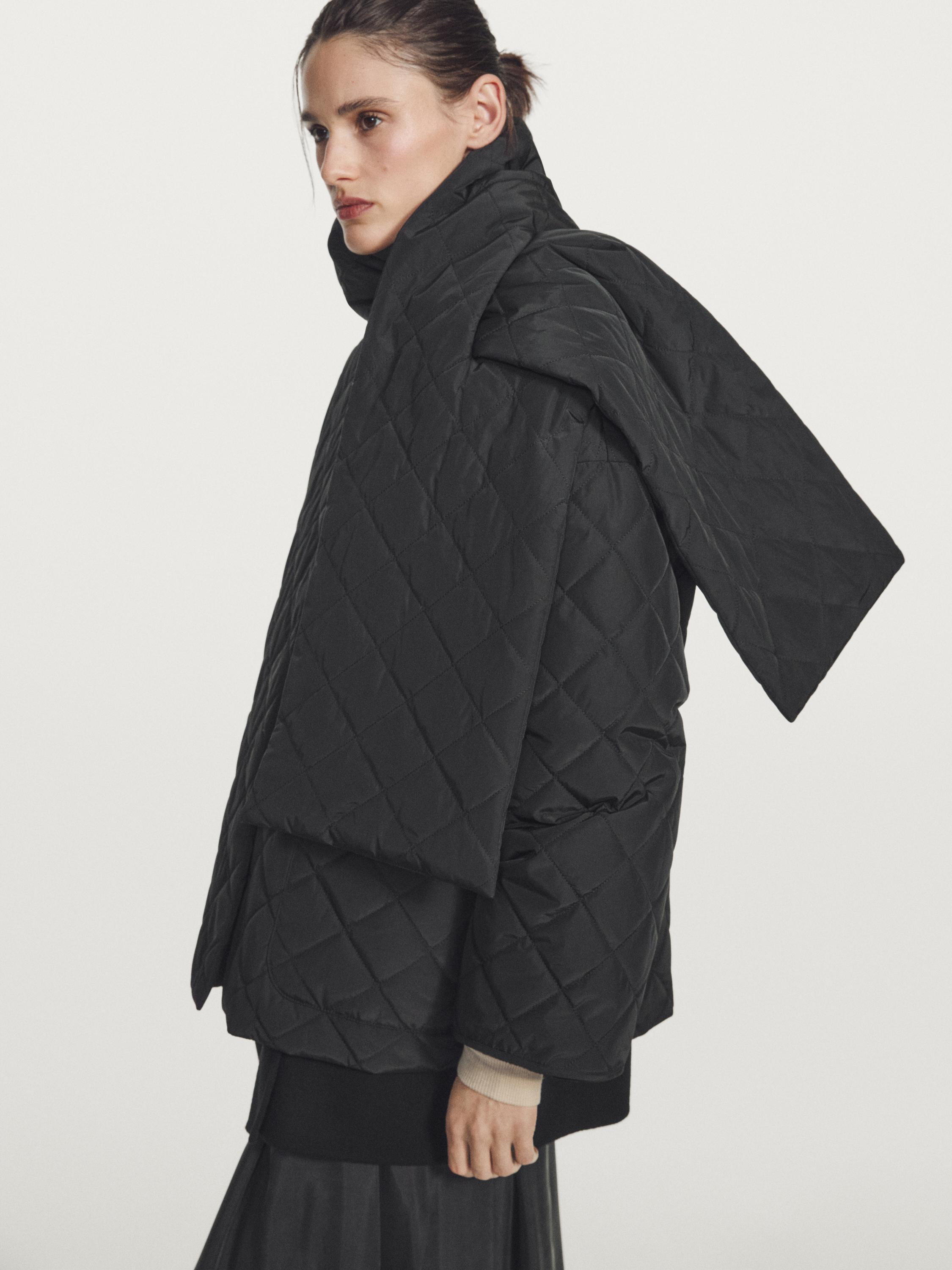 Water-repellent puffer jacket with scarf detail | Massimo Dutti US