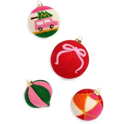 Shiraleah Festive Bow Assorted Set Of 4 Felt Christmas Ornaments | Target