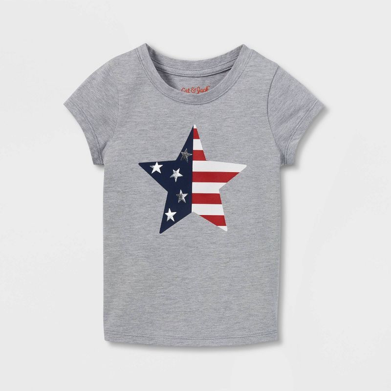 Toddler Girls' Flag Star Short Sleeve T-Shirt - Cat & Jack™ Gray | Target