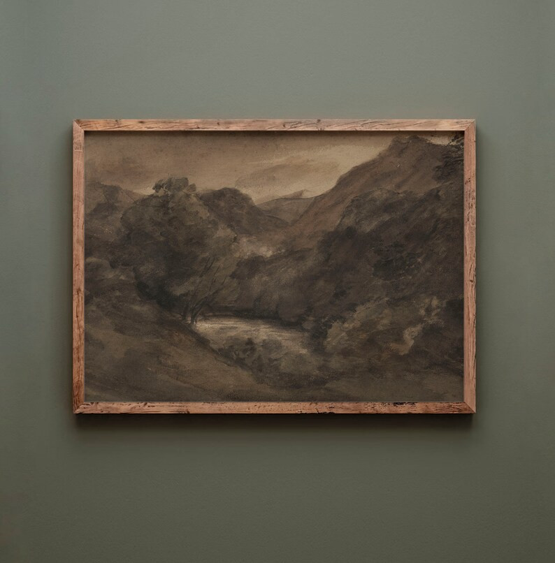 Vintage Moody Watercolor Landscape / Brown Dark Painting PRINTABLE / Antique Scenery Drawing | P1... | Etsy (US)