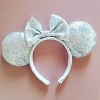 Holographic Sequin Minnie Mouse Ears, Diamond Iridescent Silver Ears | Etsy (US)