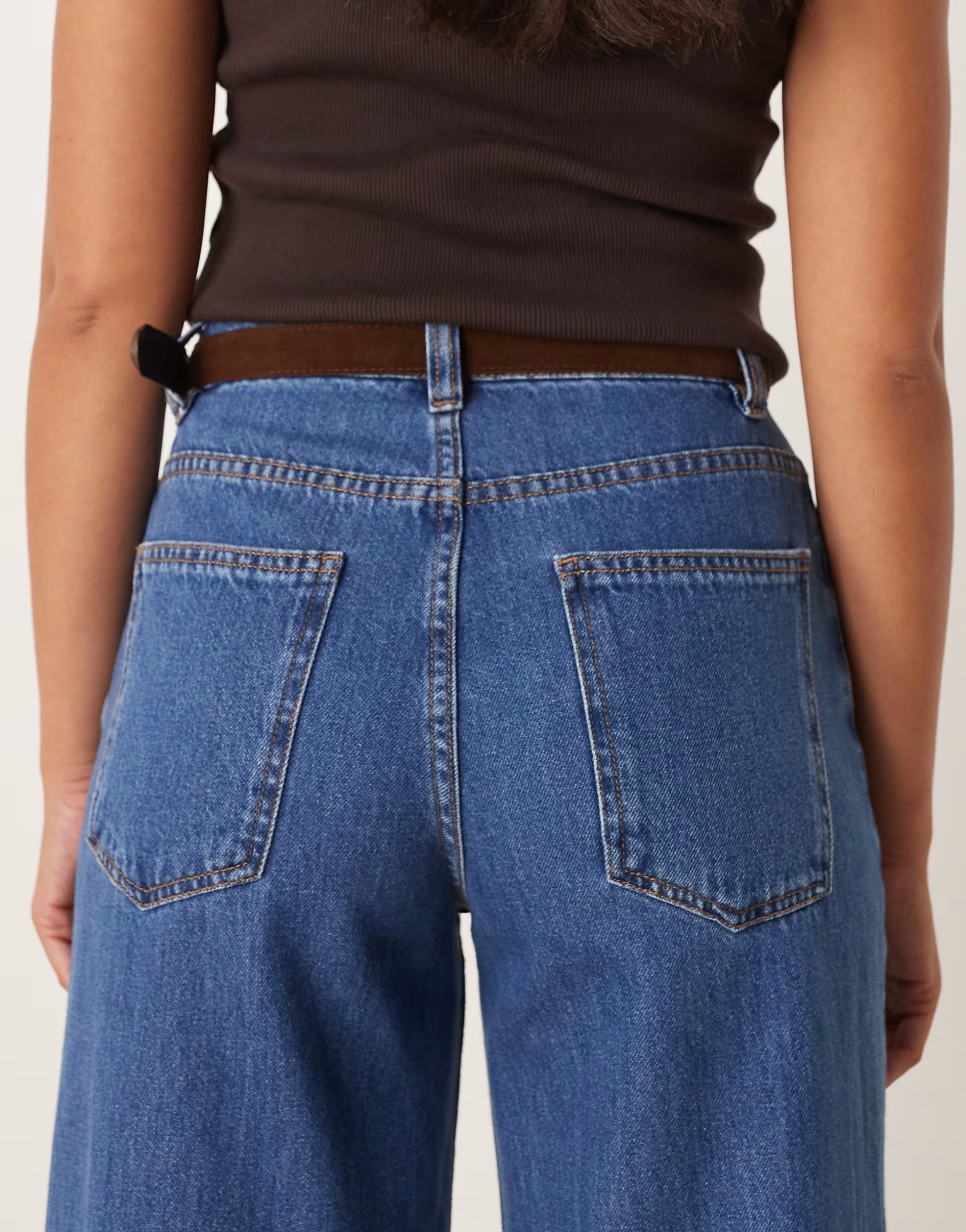 ASOS DESIGN wide leg jean with crease front and belt in dark mid wash | ASOS (Global)