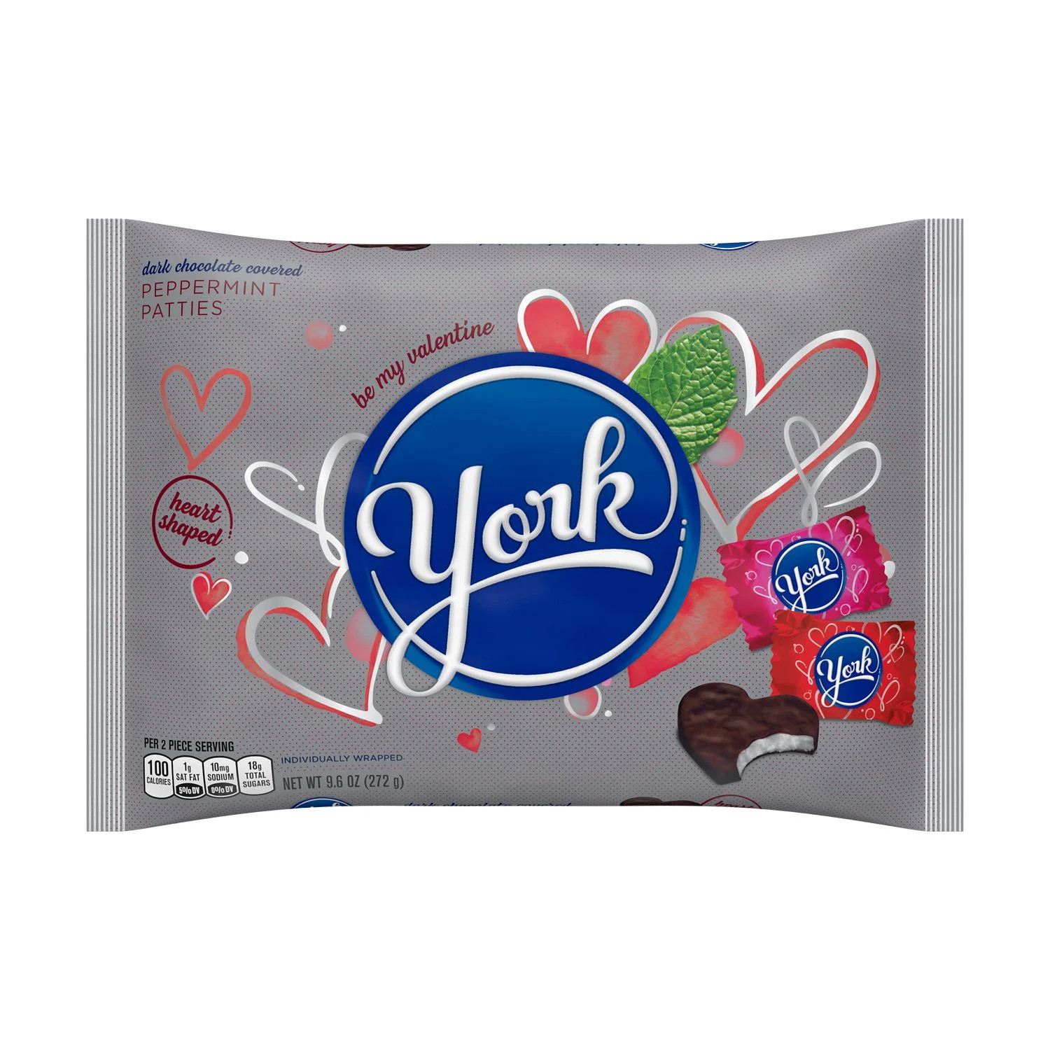 YORK, Dark Chocolate Peppermint Patties Hearts Candy, Valentine's Day, 9.6 oz, Bag | Walmart (US)