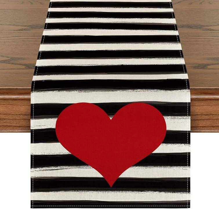 Artoid Mode Watercolor Stripes Love Heart Valentine's Day Table Runner, Seasonal Anniversary Wedding | Amazon (US)