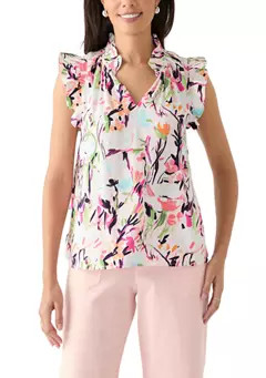 Crown & Ivy™ Women's Printed Ruffle Sleeve Top | Belk