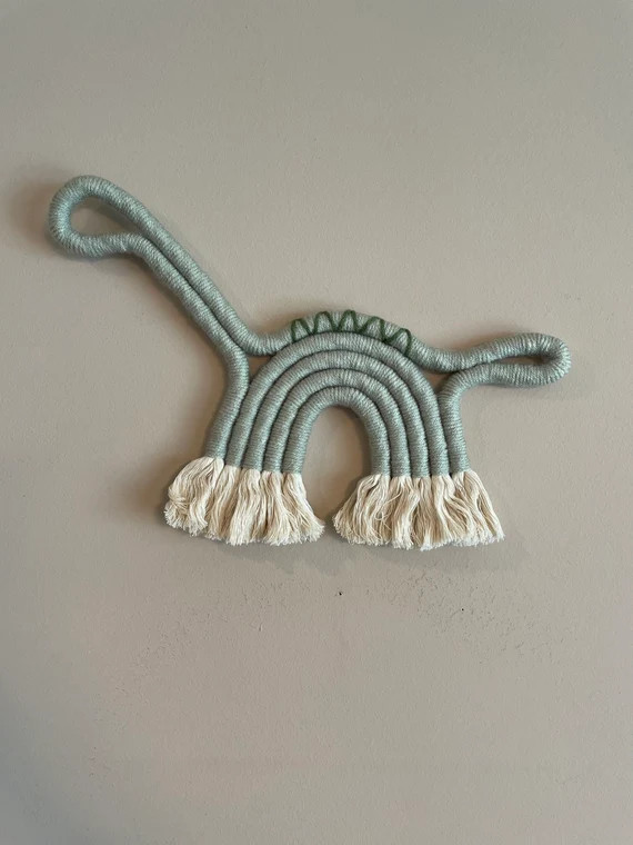 Dinosaur Macrame Rainbow Wall Hanging Light Green Boys Boho | Etsy | Etsy (US)