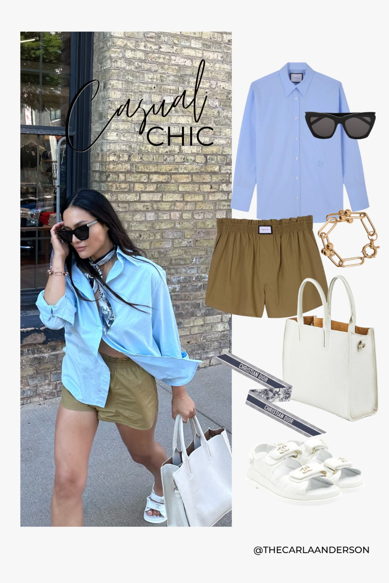 Casual Chic Outfit Details:
YAITTE top and bottom
Dior silk scarf
Chanel Dad Sandals 
Endrizzi Bianca Cream Pebbled Bag
YSL sunglasses
My Little Vendome Arc Bracelet 
#yaitte #dior #ysl #chanel #mylittlevendome #endrizzi 

#LTKstyletip #LTKSeasonal #LTKitbag