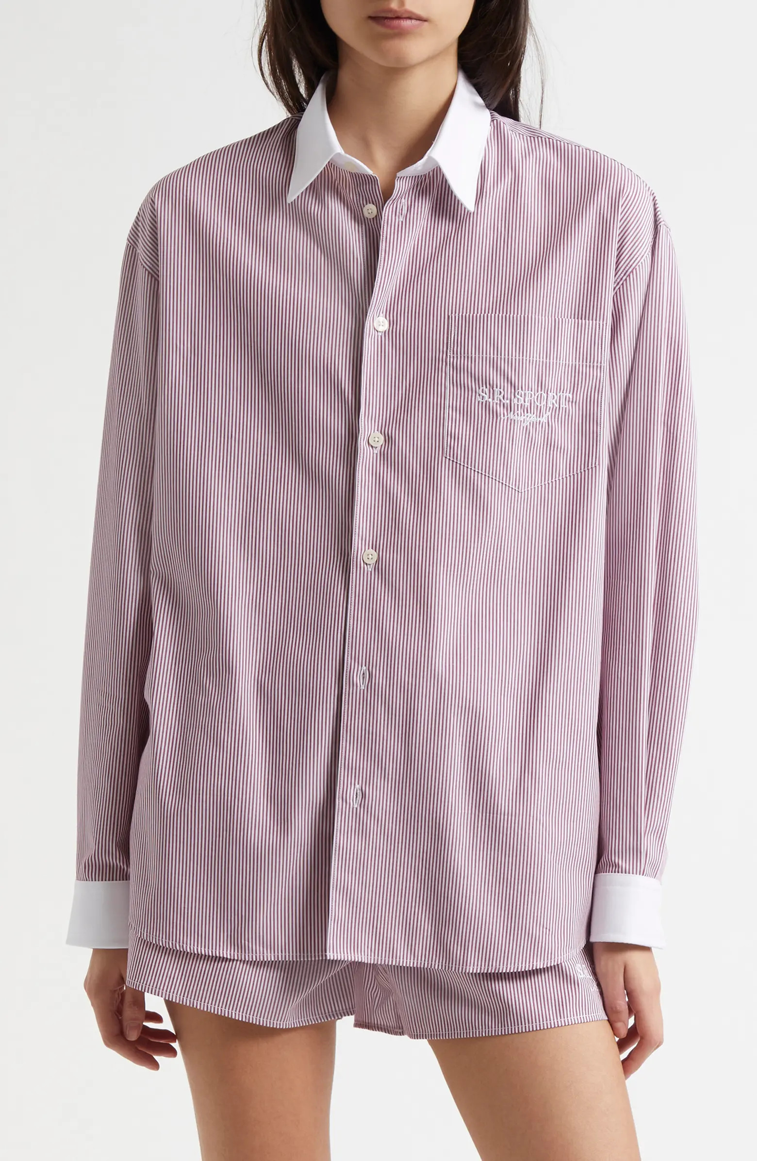 Sport Stripe Oversize Cotton Button-Up Shirt | Nordstrom