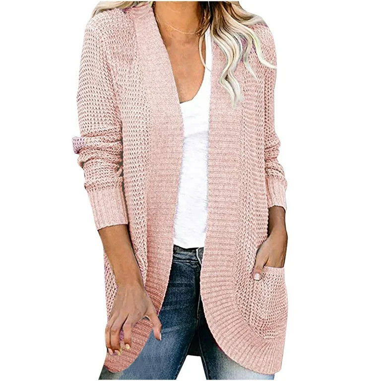 ZQGJB Womens Long Sleeve Open Front Cardigans Plus Size Solid Chunky Knit Draped Sweaters Outwear... | Walmart (US)