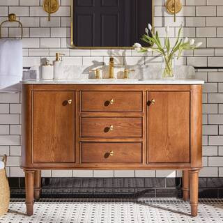Home Decorators Collection Collette 48 in. Single Sink Cinnamon Oak Bath Vanity with White Carrar... | The Home Depot