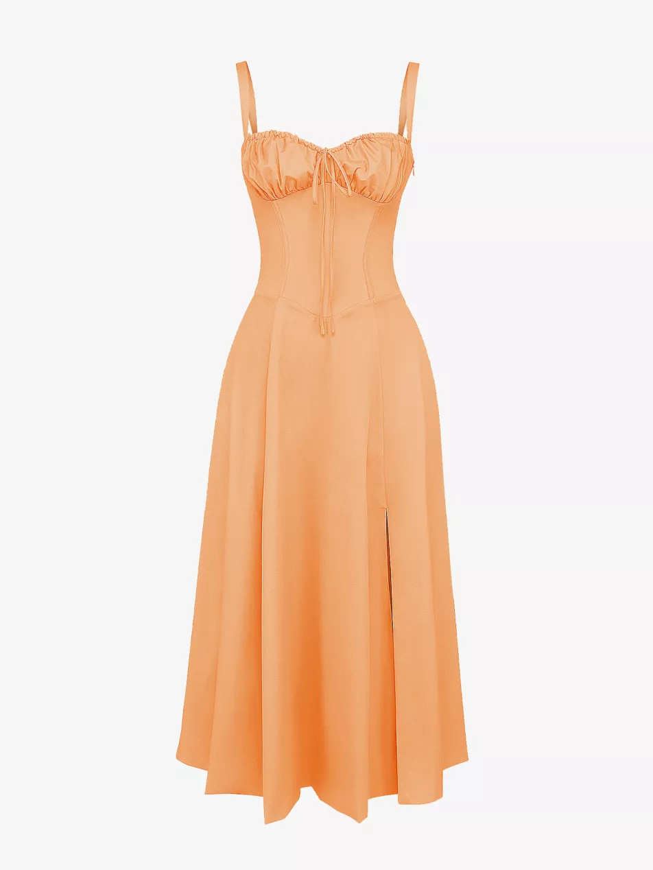 Carmen gathered-cup stretch cotton-blend midi dress | Selfridges