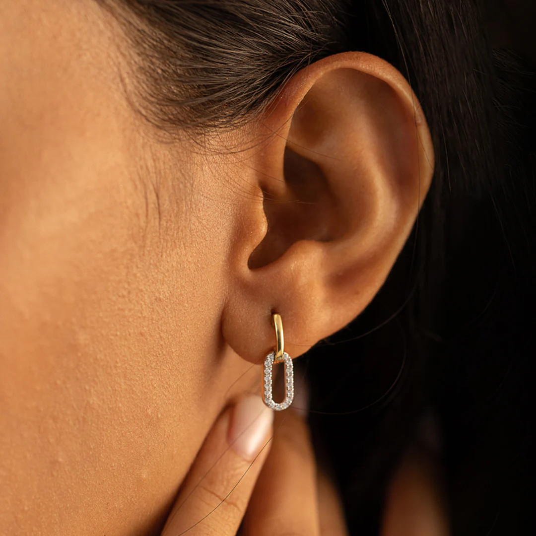 Paperclip Drop Earrings|14K Gold Vermeil Pave Lab Grown Diamond |HYOU | Hyou Fine Jewelry