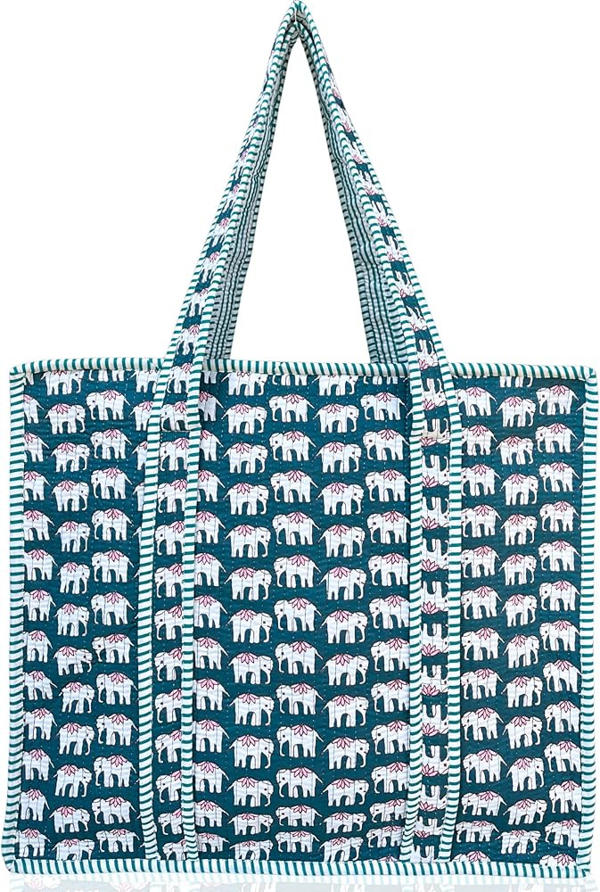 100% Cotton Quilted Tote Bag 18x16– Large Zipper Beach Bag & Travel Bag Purse Reusable Grocery ... | Amazon (US)