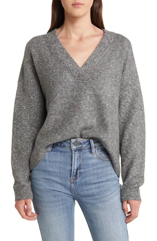 Treasure & Bond Oversize V-Neck Sweater in Grey Medium Charcoal Heather at Nordstrom, Size Small | Nordstrom