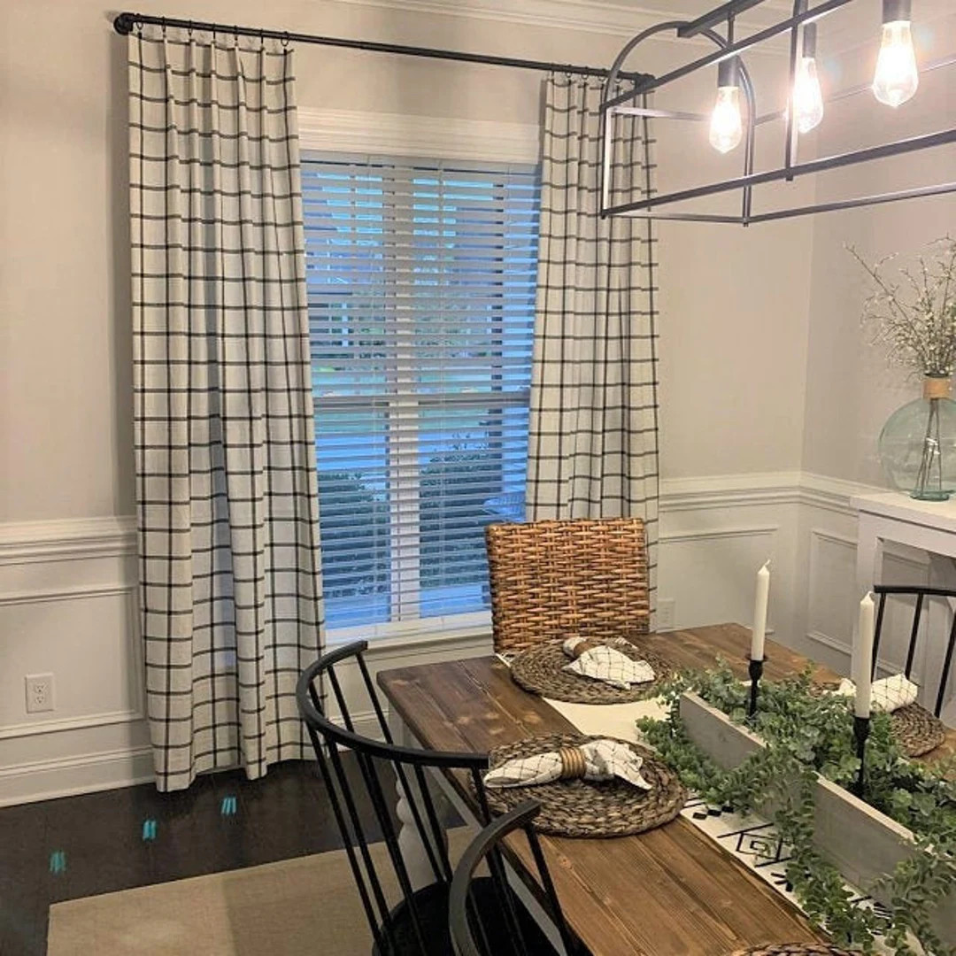 Black and White Plaid Slub Rod-pocket Curtains  Aaron Ink - Etsy | Etsy (US)