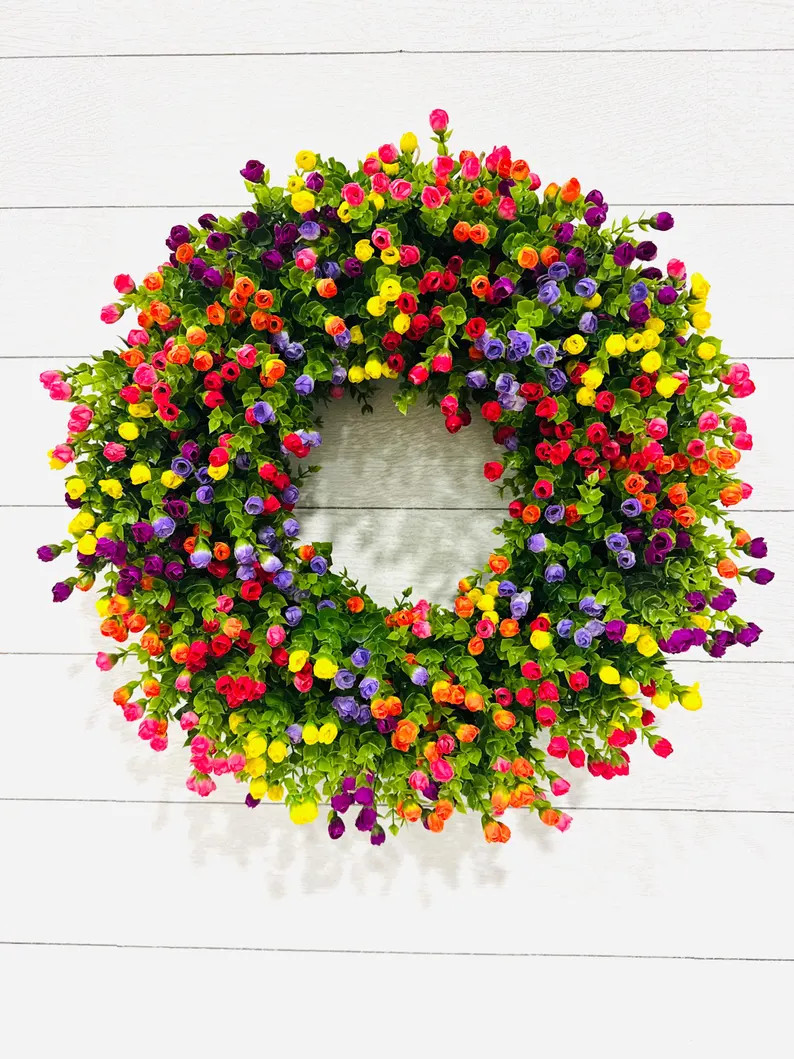 Multicolored Spring and Summer Door Wreath, Colorful Wreath, Farmhouse Wreath, Country Window Wre... | Etsy (Global)