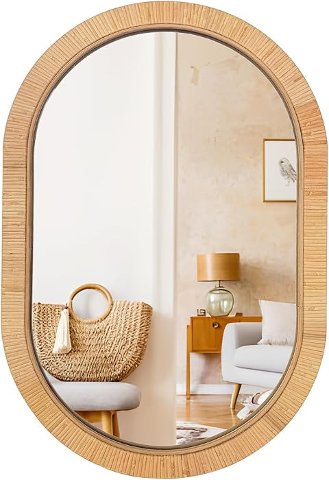20x30 Oval Rattan Mirror for Wall, Boho Decorative Mirror for Bathroom Vanity, Farmhouse & Natura... | Amazon (US)