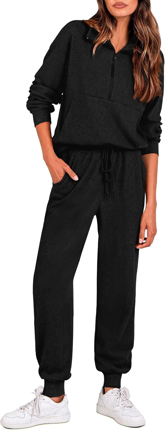 PRETTYGARDEN Airport Travel Outfit Women Ribbed Knit Matching Lounge Sets | Amazon (US)