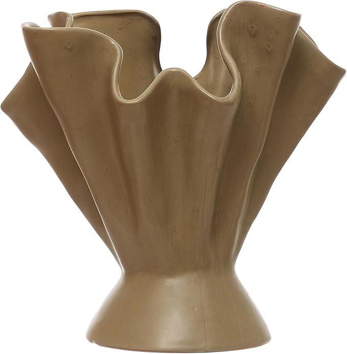 Bloomingville 11.25 Inches Stoneware Ruffled Vase with Reactive Glaze, Sage | Amazon (US)