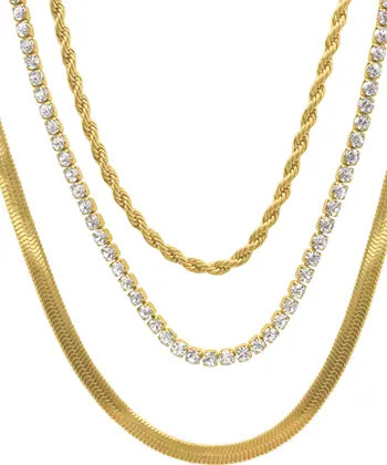Adornia Water Resistant 14K Yellow Gold Plated Herringbone, Rope, & Tennis Chain Necklace Set | N... | Nordstrom Rack