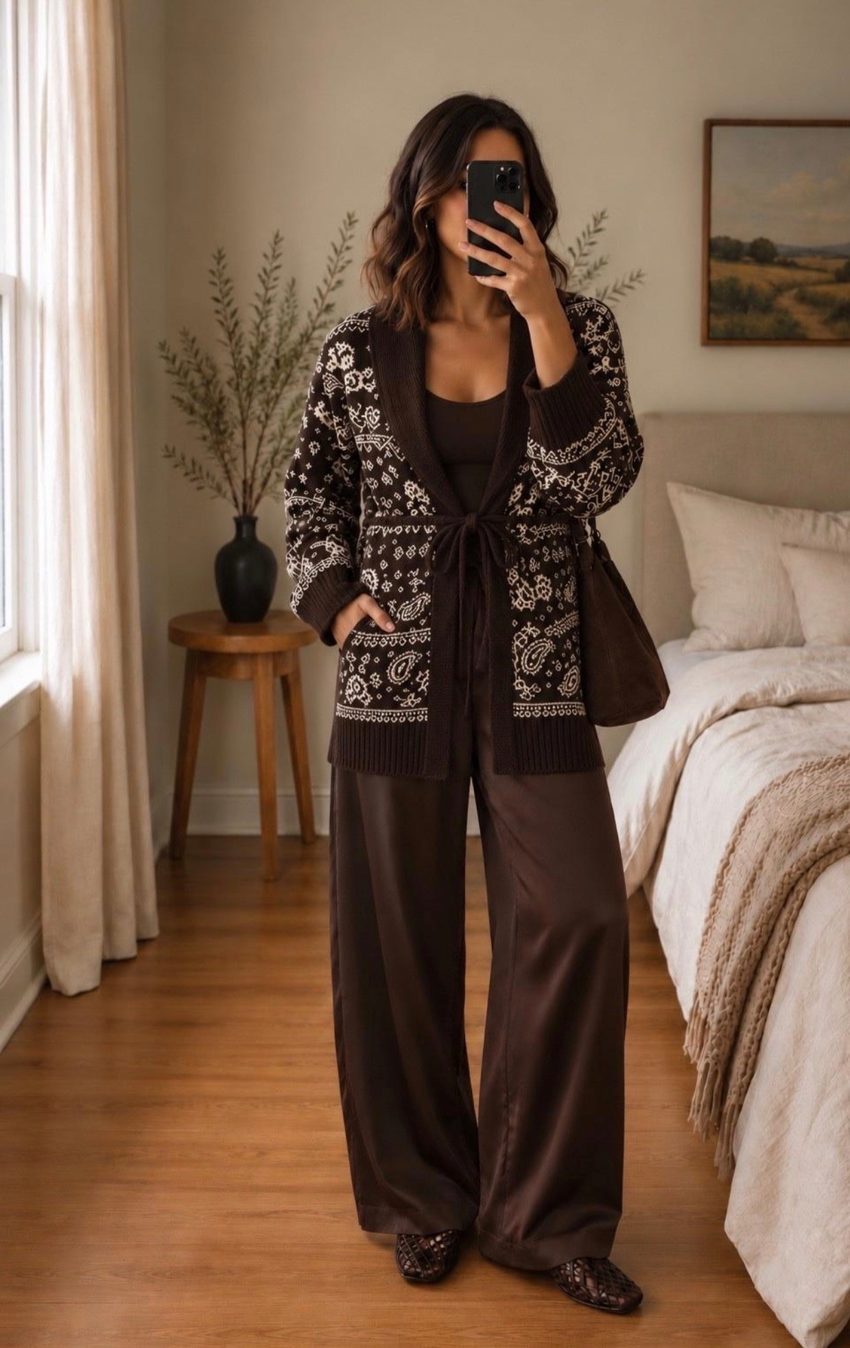 Chocolate brown is having a moment 🤎🍂 This Abercrombie outfit is giving cozy fall but still put together. The satin pants + matching tank make the perfect elevated base, and the patterned tie cardigan adds just enough interest. Finished it with woven flats and an oversized brown bag for an easy look I’d wear on repeat.

Perfect for date night, dinner, work or an easy fall weekend look. ✨

#Abercrombie #AbercrombieStyle #FallOutfit #FallFashion #ChocolateBrown #BrownOutfit #FallStyle #LTKStyle #LTKFashion #CasualChic #FallOutfitIdeas

#LTKSaleAlert #LTKSeasonal #LTKHome
