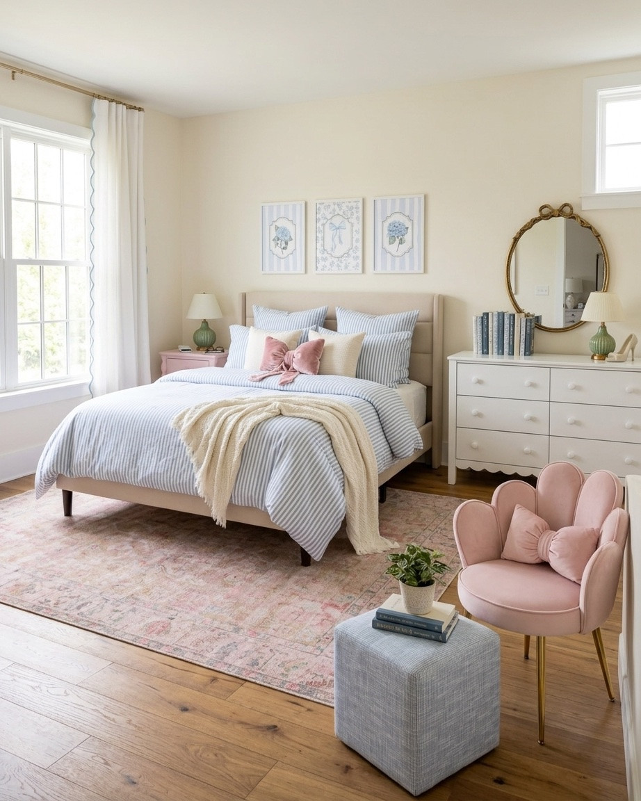 Preppy Tween Girl Dream Room With Blue and White Stripes and Scalloped Details 💙🤍💙🤍

*Note: This is a digital room mockup showcasing product styling ideas from my room design mood board.

#LTKHome #LTKmomlife