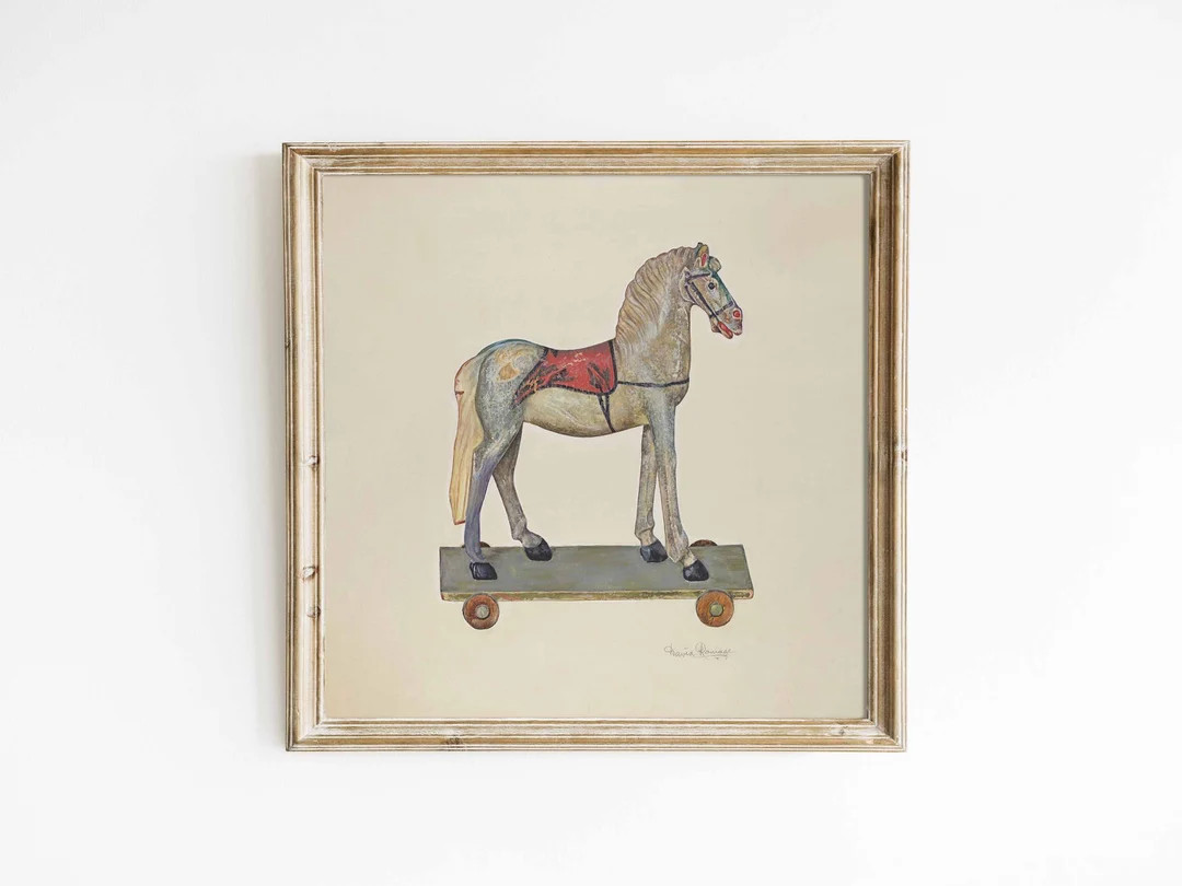 Toy Horse | Vintage art print square | Nursery decor kids room watercolor | print sizes 8x8 5x5 s... | Etsy (US)