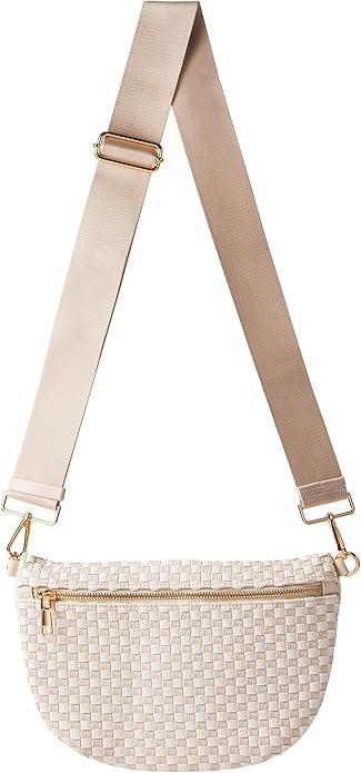 Woven Crossbody Bag for Women, Checkered PU Bum Bag Sling Purse with Adjustable Strap for Travel,... | Amazon (US)