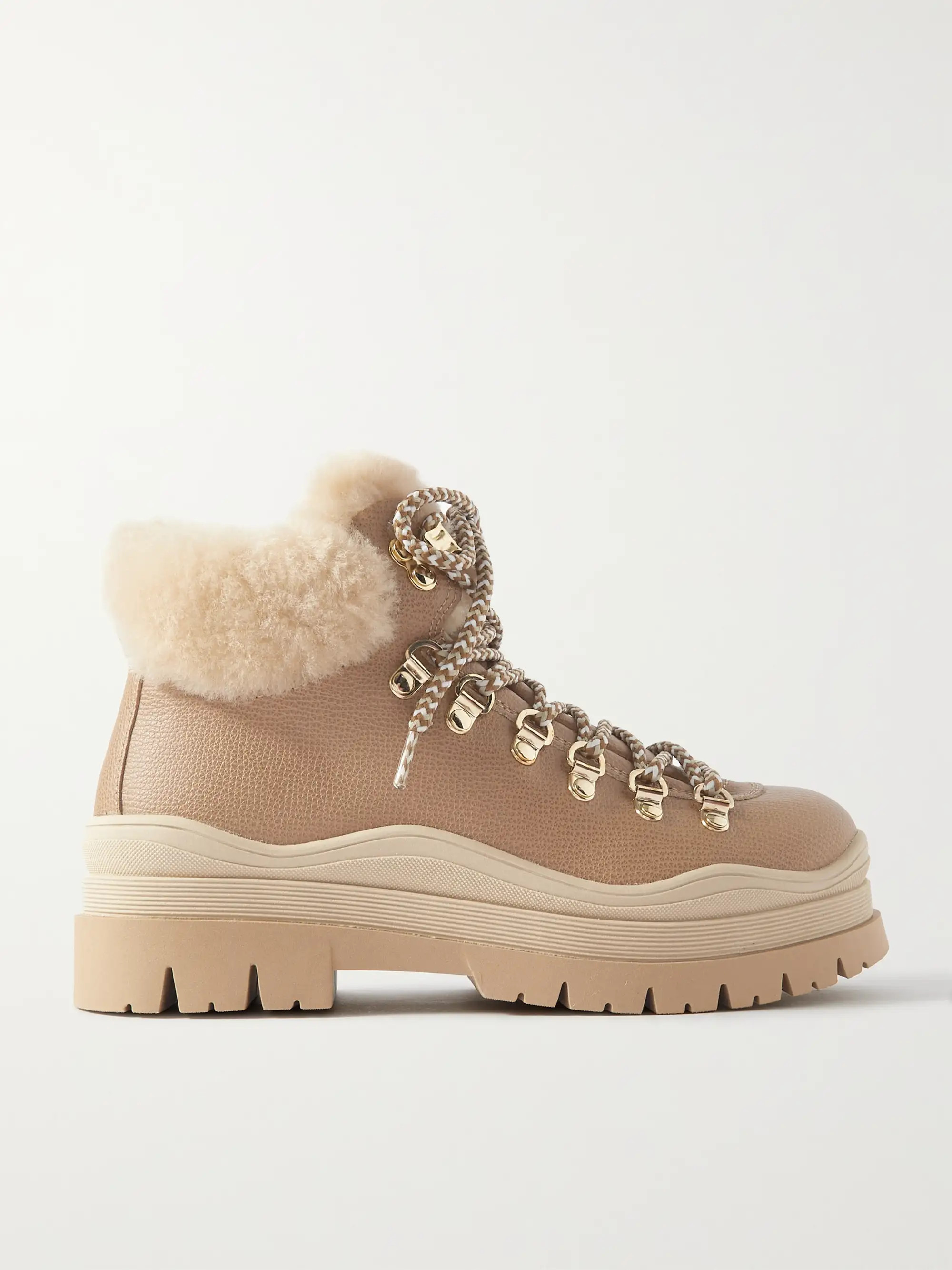 Arosa shearling-trimmed textured-leather hiking boots | NET-A-PORTER (US)