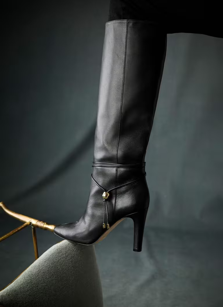 Loretta Black Leather Knee Boots | L.K. Bennett (UK)